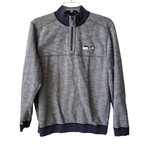 Tommy Bahama Reversible Seattle Seahawks L Washed Blue Gray Embroidered 1/4 Zip - Picture 1 of 16